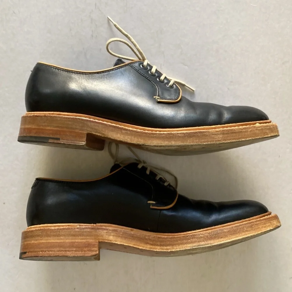 BARKER Men's Black Leather Derby Shoes with Tan Trim 9UK /10US. Made in England